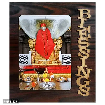 PnF Blessings Hand Crafted Wooden Table with Photo of Sai Baba 20233-thumb0