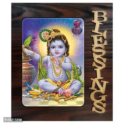 PnF Blessings Hand Crafted Wooden Table with Photo of (Baby) Bal Krishna 20758