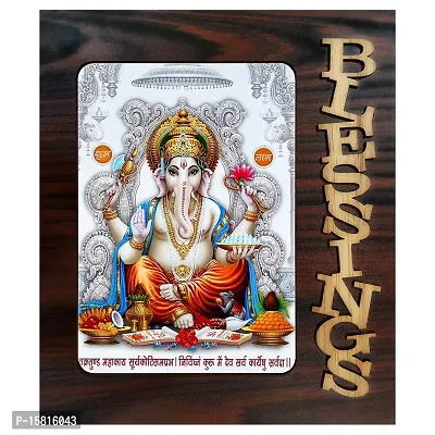 PnF Blessings Hand Crafted Wooden Table with Photo of Ganeshji 4880