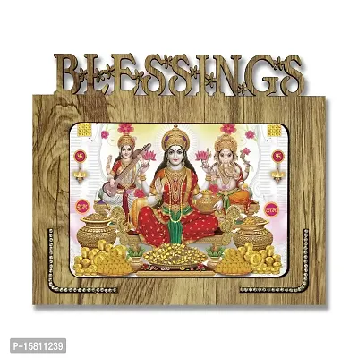 Generic PnF Blessings Hand Crafted Wooden Table with Photo of Diwali Puja (laxmiji, Ganeshji,Saraswatiji) Size of Photo Frame (9 * 7.75inch, Multicolor, MDF), Medium