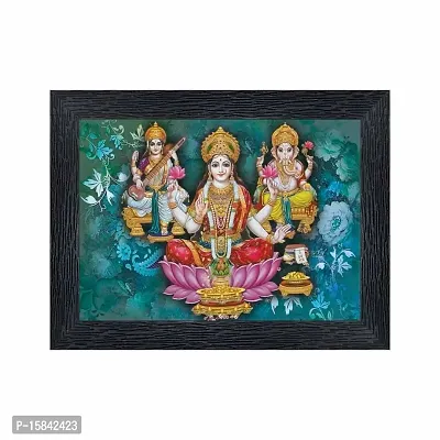 pnf Diwali Puja (laxmiji, Ganeshji,Saraswatiji) Religious Wood Photo Frames with Acrylic Sheet (Glass) for Worship/Pooja(photoframe,Multicolour,6x8inch) 20316