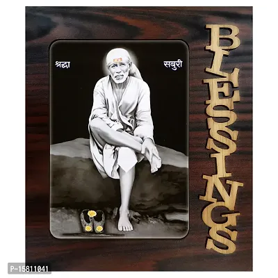 PnF Blessings Hand Crafted Wooden Table with Photo of Sai Baba 20236