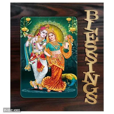 Blessings Hand Crafted Wooden Table with Photo of Radha Krishna 20698