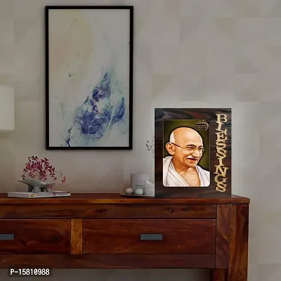 PnF Blessings Hand Crafted Wooden Table with Photo of Mahatma Gandhi 9368-thumb2