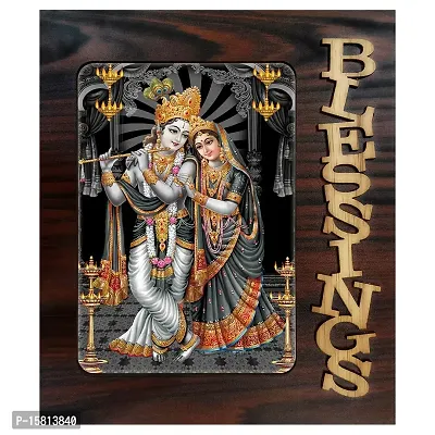 Blessings Hand Crafted Wooden Table with Photo of Radha Krishna 20044-thumb0