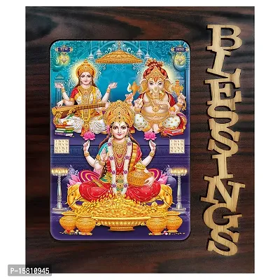 PnF Blessings Hand Crafted Wooden Table with Photo of Diwali Puja (laxmiji, Ganeshji,Saraswatiji) 20731