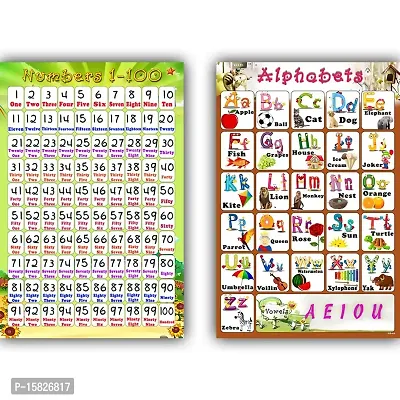 Xpresssion Decor ABC Alphabet and Numbers 1-100 Charts Educational Rolled Paper Poster (Multicolour, 12x18 Inch) 02-06