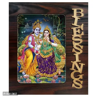 Blessings Hand Crafted Wooden Table with Photo of Radha Krishna 20189