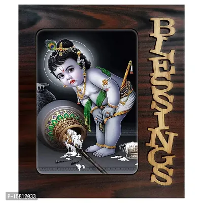 PnF Blessings Hand Crafted Wooden Table with Photo of (Baby) Bal Krishna 20018