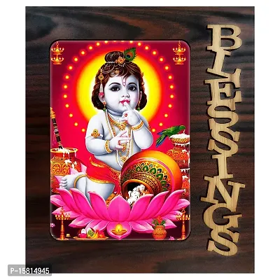 PnF Blessings Hand Crafted Wooden Table with Photo of (Baby) Bal Krishna 22593-thumb0