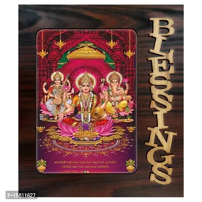 PnF Blessings Hand Crafted Wooden Table with Photo of Diwali Puja (laxmiji, Ganeshji,Saraswatiji) 20386