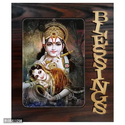 Blessings Hand Crafted Wooden Table with Photo of Radha Krishna 20194