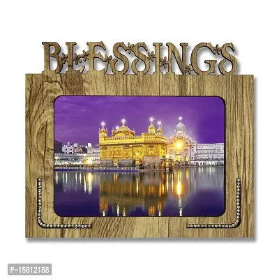 PnF Blessings Hand Crafted Wooden Table with Photo of Golden Temple Amritsar Size of Photo Frame (9 * 7.75inch, Multicolor, MDF)