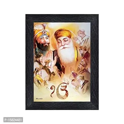 PnF Guru Nanak with dus (10) Guru Religious Wood Photo Frames with Acrylic Sheet (Glass) for Worship/Pooja(photoframe,Multicolour,8x6inch)-15849