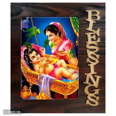 PnF Blessings Hand Crafted Wooden Table with Photo of (Baby) Bal Krishna 22595