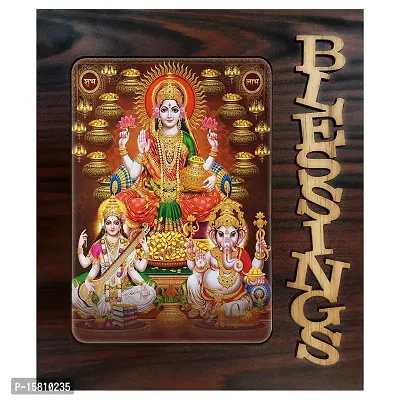 PnF Blessings Hand Crafted Wooden Table with Photo of Diwali Puja (laxmiji, Ganeshji,Saraswatiji) 20181