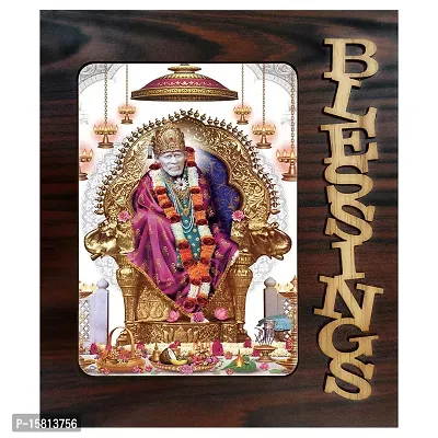 PnF Blessings Hand Crafted Wooden Table with Photo of Sai Baba 20007