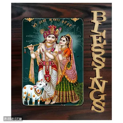 Blessings Hand Crafted Wooden Table with Photo of Radha Krishna 20527