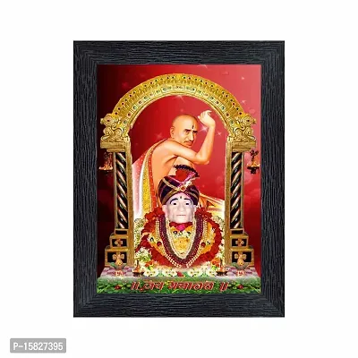 pnf Shri Gajanan Maharaj Religious Wood Photo Frames with Acrylic Sheet (Glass) for Worship/Pooja(photoframe,Multicolour,6x8inch)-20492