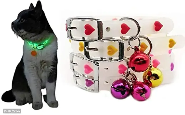 SET PET 2PCS Pet Stylish Love Printed Adjustable Collar Silicone Cat Collar with BellSMALL