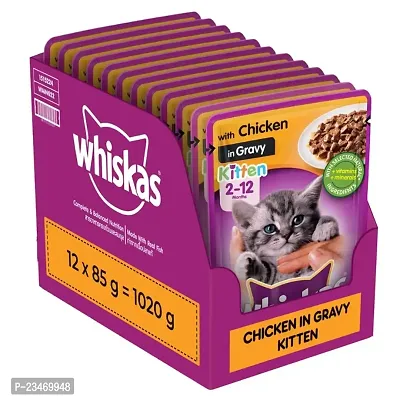 Whiskas Wet Cat Food for kittan Cats (2-12Years), chicken Flavour, 12 Pouches (12 x 85g)-thumb0