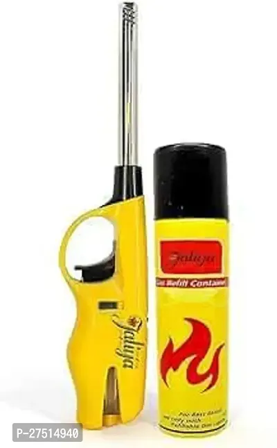 Lighter For Kitchen Gas Stove Refilable Adjustable Metal Gun Flame Lighter, With Refill Bottle Can Controllable Flame Speed For Candle, Diya And Barbecue -Color Yellow