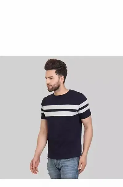 Polo Plus Men Multicolors with Cut and Sew Double Stripe Half Sleeve Cotton T-Shirt