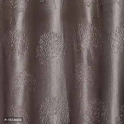 MEGA CART HOME Soft Polyester Tree Punch Grey Curtain for Long Door Set of 1||4x9 Feet-thumb2