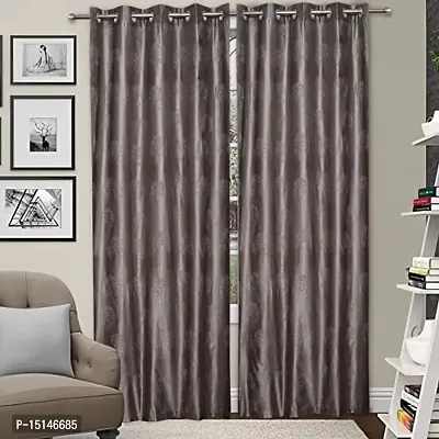 MEGA CART HOME Soft Polyester Tree Punch Grey Curtain for Long Door Set of 1||4x9 Feet-thumb3