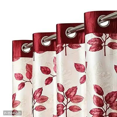 Mega Cart Home Attractive Polyester Leaves Print Curtains for Window Set of 2 Pieces