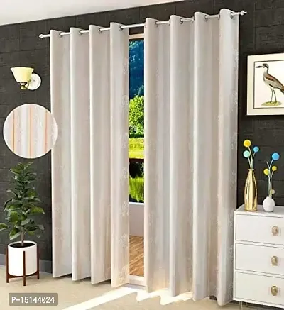 MEGA CART HOME Polyester Cream Tree Punch Curtain for Window Set of 2||4x5 Feet