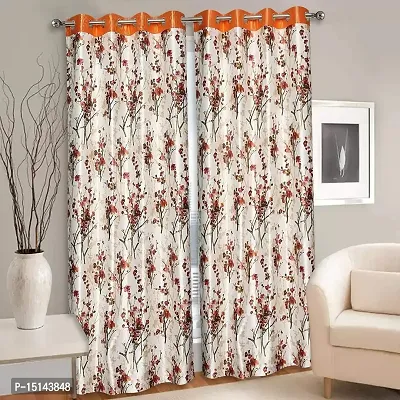 MEGA CART HOME Heavy Polyester Floral 7Ft Door Curtain, Printed Drapes Grommet Room Darkening Panel Eyelet Use for Home/Office, Living Room - Pack of 1, Orange-thumb2