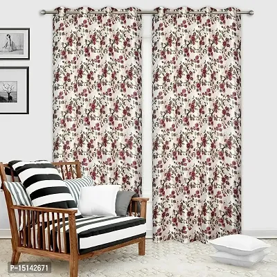 MEGA CART HOME Heavy Polyester Floral 5Ft Window Curtain, Printed Drapes Grommet Room Darkening Panel Eyelet Use for Home/Office, Living Room - Pack of 2-thumb2