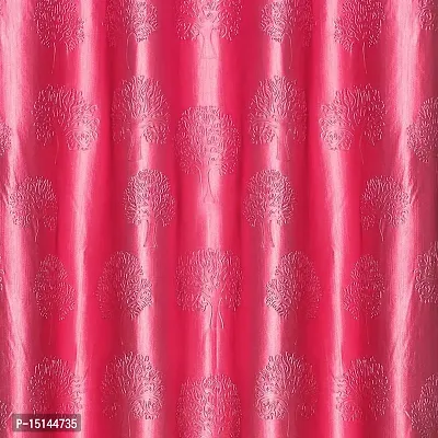 MEGA CART HOME Soft Polyester Tree Punch Pink Curtain for Long Door Set of 1||4x9 Feet-thumb2