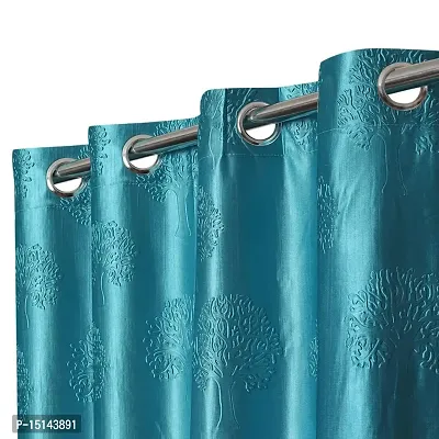 MEGA CART HOME Soft Polyester Tree Punch Aqua Curtain for Long Door Set of 1||4x9 Feet