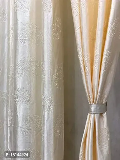 MEGA CART HOME Polyester Cream Tree Punch Curtain for Window Set of 2||4x5 Feet-thumb2