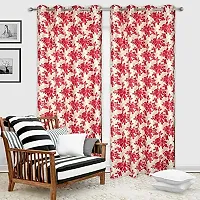 MEGA CART HOME Attractive Digital Long Flower Print Eyelet Red Curtain Set of 1 Pcs 7 FEET-thumb1