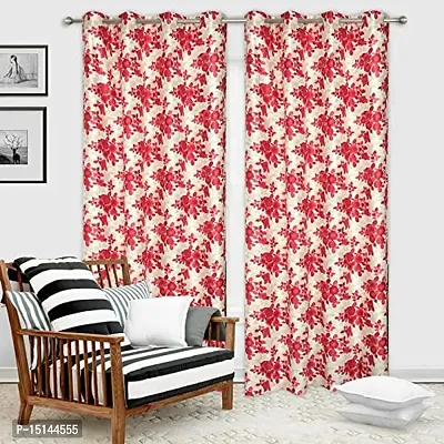 MEGA CART HOME Attractive Digital Long Flower Print Eyelet Red Curtain Set of 1 Pcs 7 FEET-thumb2