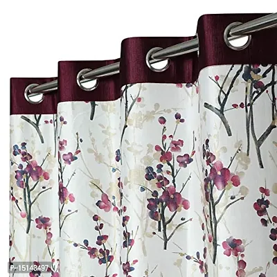 MEGA CART HOME Royal Look Polyester Wine Floral Printed Curtain for Window Set of 2||5 Ft-thumb2