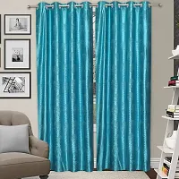 MEGA CART HOME Soft Polyester Tree Punch Aqua Curtain for Long Door Set of 1||4x9 Feet-thumb2