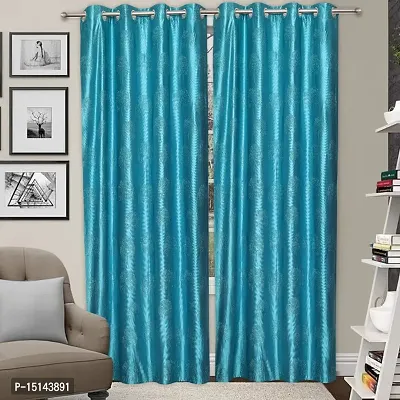 MEGA CART HOME Soft Polyester Tree Punch Aqua Curtain for Long Door Set of 1||4x9 Feet-thumb3