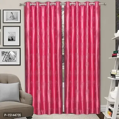 MEGA CART HOME Soft Polyester Tree Punch Pink Curtain for Long Door Set of 1||4x9 Feet-thumb3