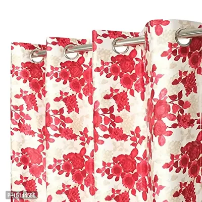 MEGA CART HOME Attractive Digital Long Flower Print Eyelet Red Curtain Set of 1 Pcs 7 FEET