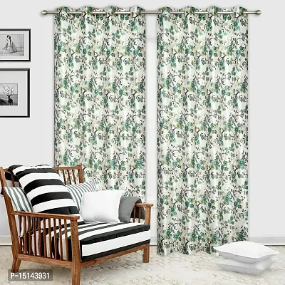 MEGA CART HOME Heavy Polyester Floral 5Ft Window Curtain, Printed Drapes Grommet Room Darkening Panel Eyelet Use for Home/Office, Living Room - Pack of 2, Green-thumb2