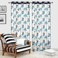 Mega Cart Home Polyester Semi Sheer 5Ft Window Curtains Set of 2 Grommet Eyelet Panel Drapes for Living Room Bedroom for Home D?cor, 4x5 Feet, Dark Blue-thumb1