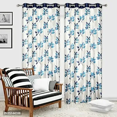 Mega Cart Home Polyester Semi Sheer 5Ft Window Curtains Set of 2 Grommet Eyelet Panel Drapes for Living Room Bedroom for Home D?cor, 4x5 Feet, Dark Blue-thumb2