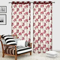 Mega Cart Home Attractive Polyester Leaves Print Curtains for Window Set of 2 Pieces-thumb1