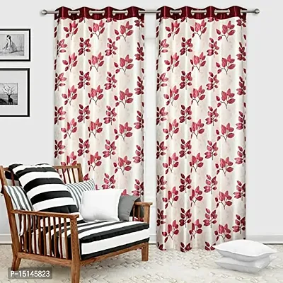 Mega Cart Home Attractive Polyester Leaves Print Curtains for Window Set of 2 Pieces-thumb2