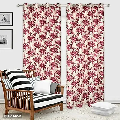 MEGA CART HOME Attractive Digital Long Flower Print Eyelet Pink Curtain Set of 1 Pcs 7 FEET-thumb2