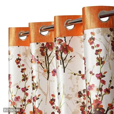 MEGA CART HOME Heavy Polyester Floral 7Ft Door Curtain, Printed Drapes Grommet Room Darkening Panel Eyelet Use for Home/Office, Living Room - Pack of 1, Orange-thumb0